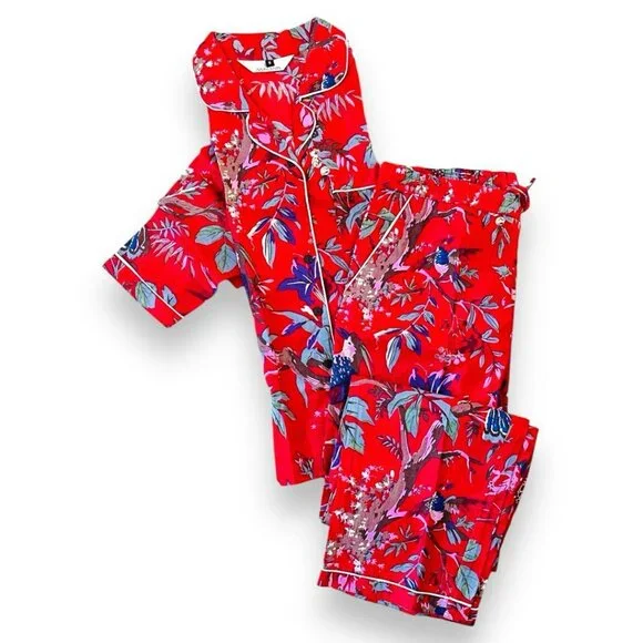 BRAND NEW Bird Floral Printed Pajama Set, Adult Pj Set, Handmade Pj Night Suit - Picture 3 of 9